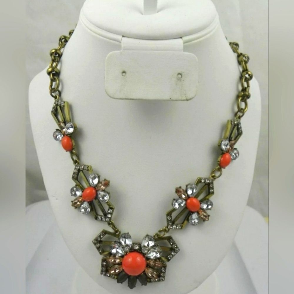 Van Heusen Statement Necklace Pink Cabochon Rhinestones Flower